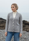IrelandsEye Women's Horseshoe Aran Cardigan | Light Grey