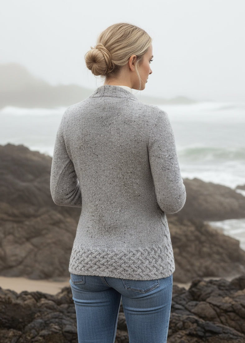 IrelandsEye Women's Horseshoe Aran Cardigan | Light Grey