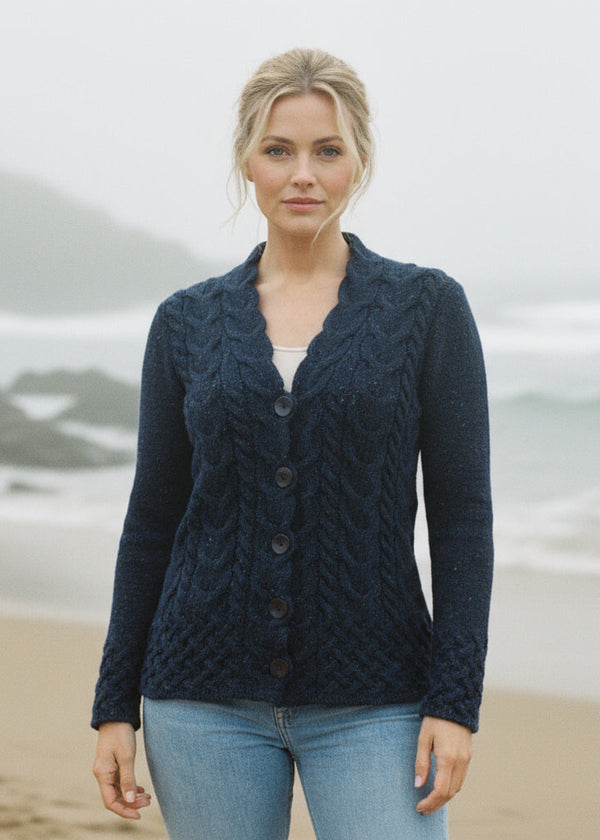 IrelandsEye Horseshoe Aran Cardigan | Rich Navy