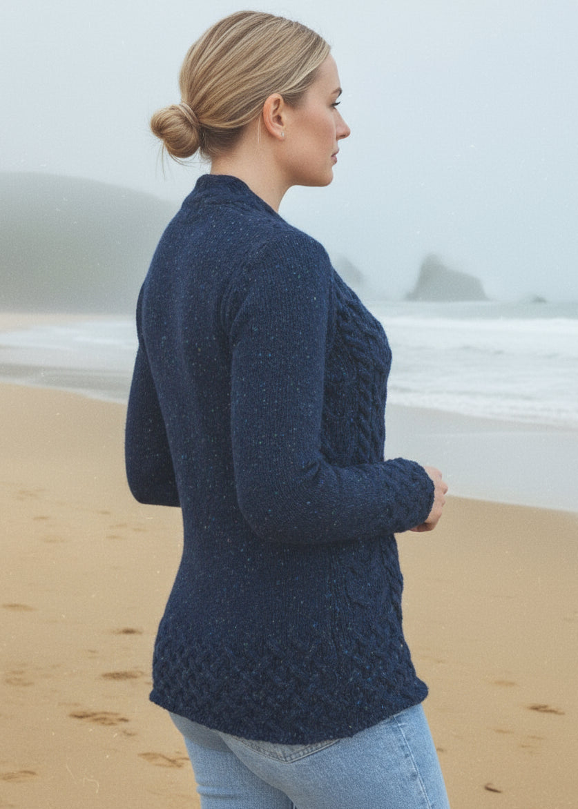 IrelandsEye Horseshoe Aran Cardigan | Rich Navy