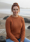 Ladies Slim-Fit Aran Sweater | Terracotta