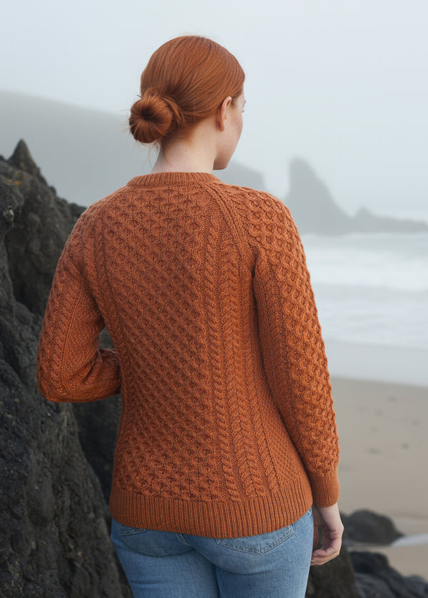 Ladies Slim-Fit Aran Sweater | Terracotta