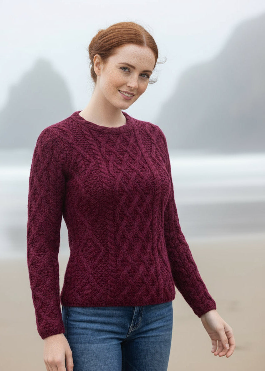 IrelandsEye Lambay Aran Sweater | Claret