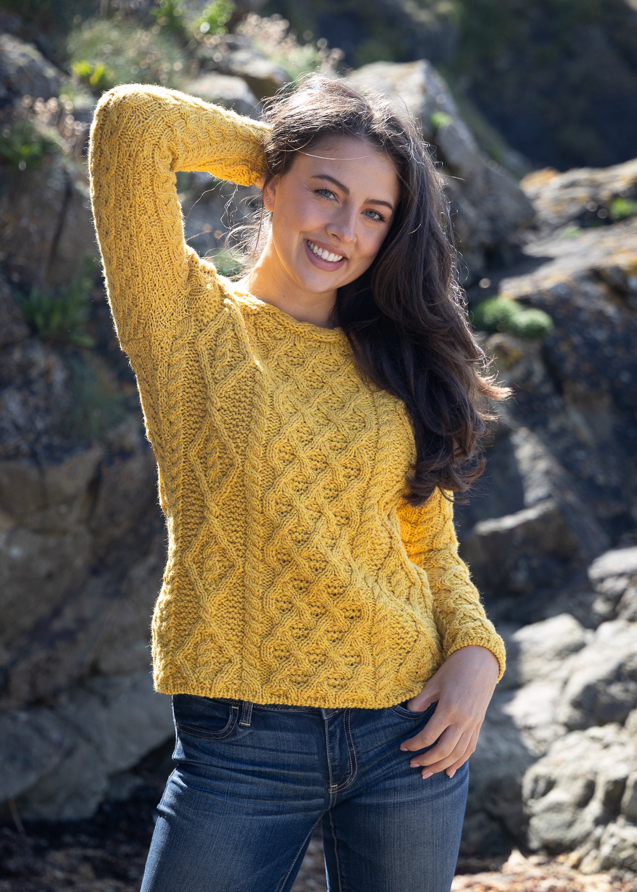 IrelandsEye Lambay Aran Sweater | Sunflower