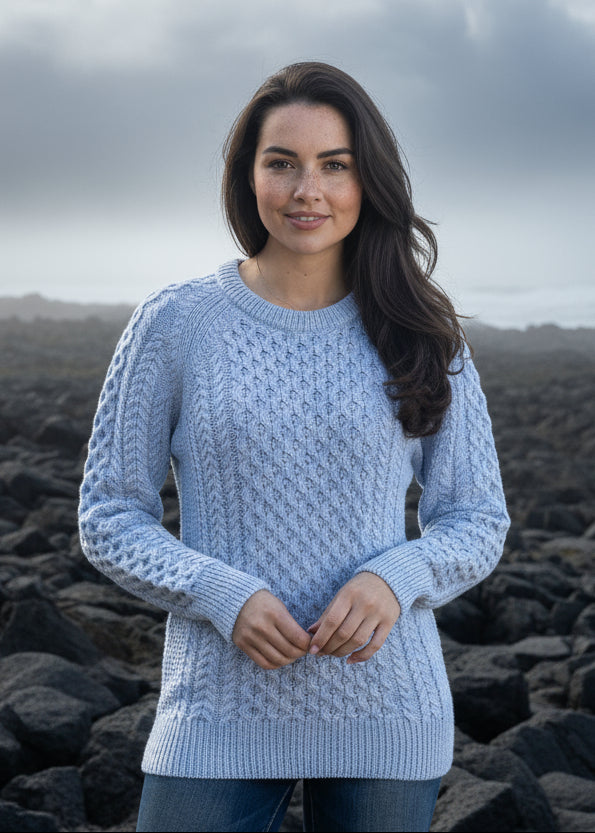 Ladies Slim-Fit Aran Sweater | Sky Blue