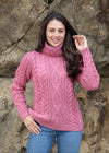 Women's Polo Neck Aran Sweater | Rosa Pink
