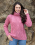 Women's Polo Neck Aran Sweater | Rosa Pink