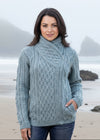 Aran Bikers Claddagh Side Zip Cardigan | Aqua