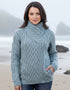 Aran Bikers Claddagh Side Zip Cardigan | Aqua