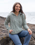 IrelandsEye Women's Aran Hooded Cardigan | Sage Marl