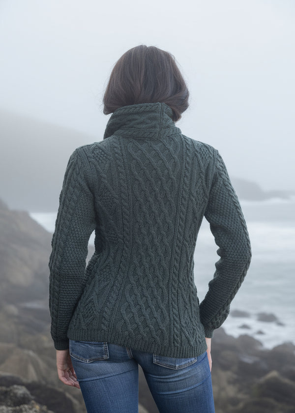 Aran Bikers Claddagh Side Zip Cardigan | Army Green