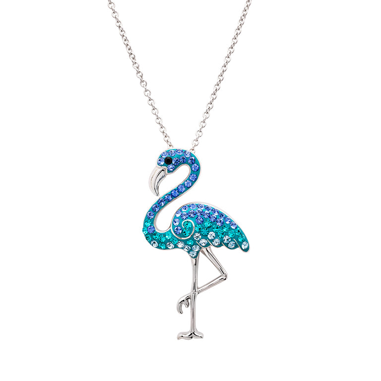 Blue Flamingo Pendant in Sterling Silver
