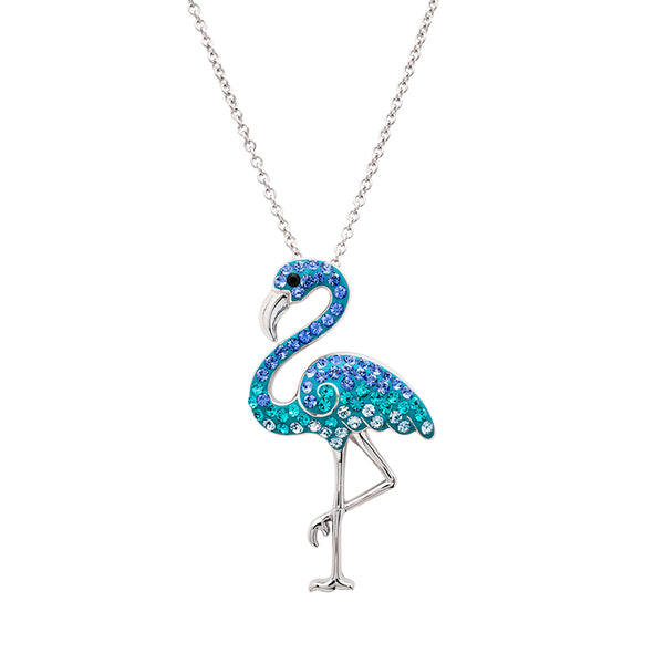 Blue Flamingo Pendant in Sterling Silver