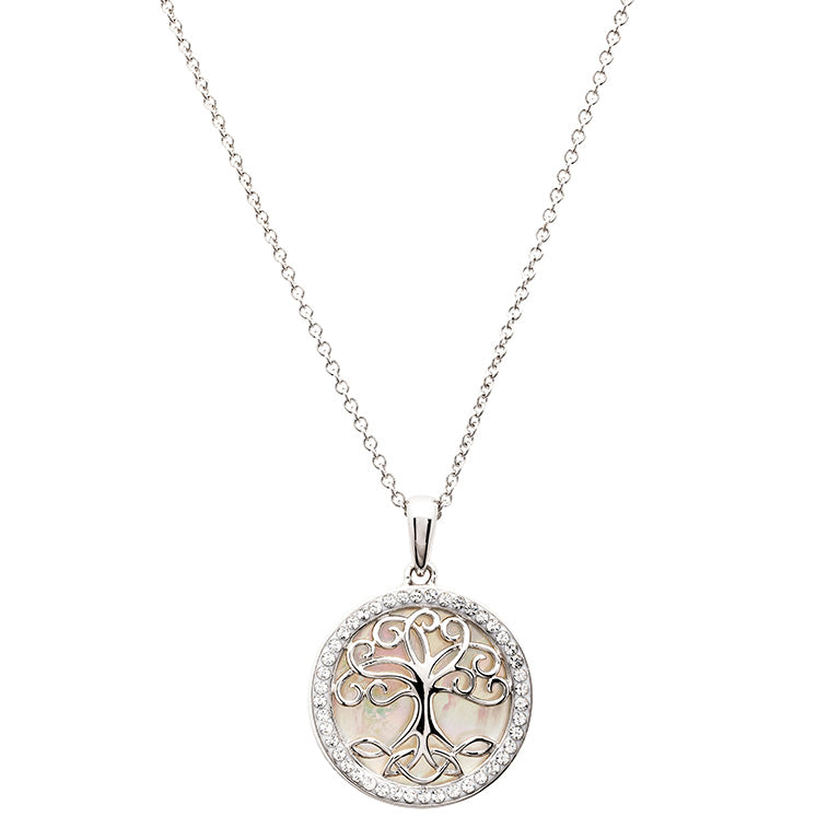 Silver Mother of Pearl Celtic Tree of Life Pendant