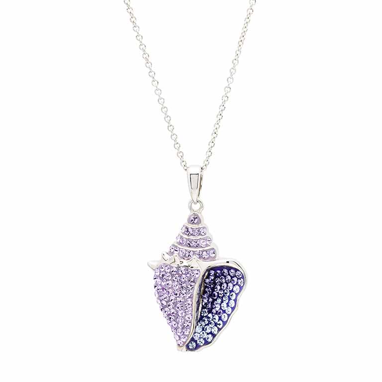 Sterling Silver Purple Crystal Shell Necklace