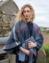 John Hanly Lambswool Cape Shawl | Blue Navy Rust Red Check | Irish Wool