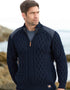 Aran-Tweed-Pullover mit Viertelreißverschluss | Herren-Merinowolle aus irischer Merinowolle | Marineblau