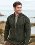 Gilet zippé en tweed Aran | Laine mérinos irlandaise pour homme | Vert