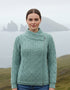 Claddagh Zip Aran Cardigan | Aqua