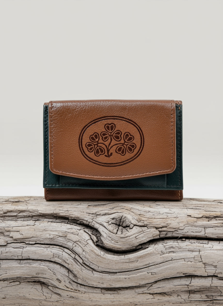 Irish Leather Tri Fold Wallet - Shamrock