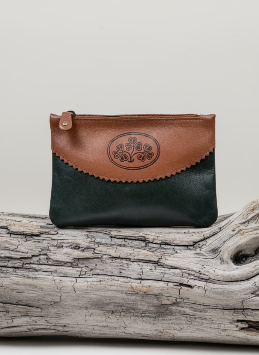 Irish Leather Top Zip Purse - Shamrock