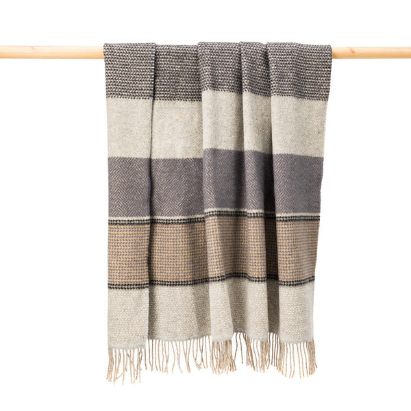 John Hanly Cashmere Merino Throw | Grey Stone Beige Stripe