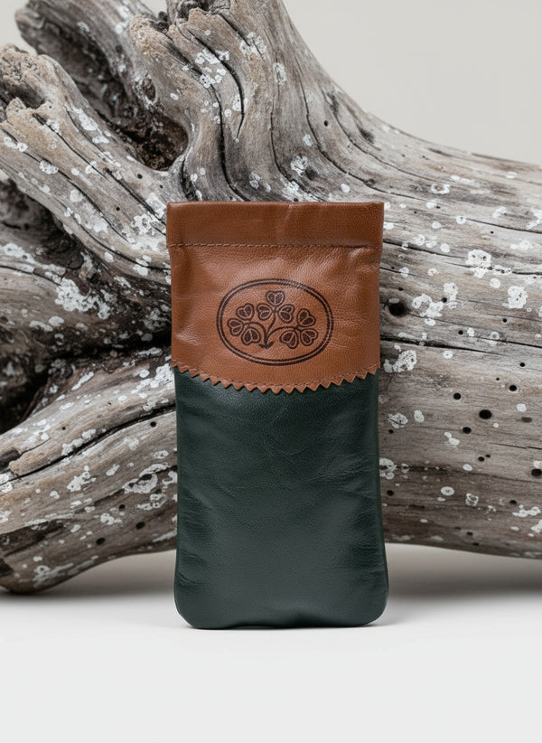 Irish Leather Snap Glasses Case - Shamrock