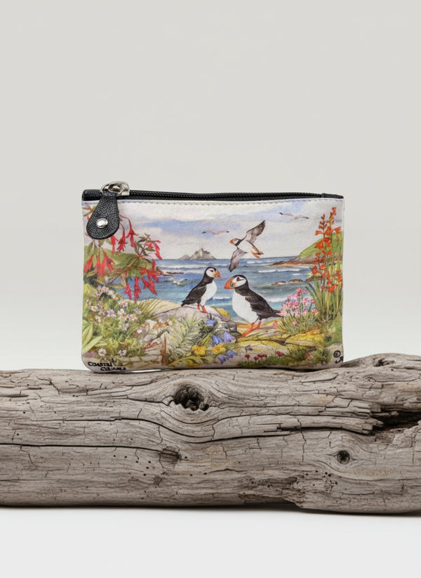 Irish Leather Small Zip Purse - Puffins