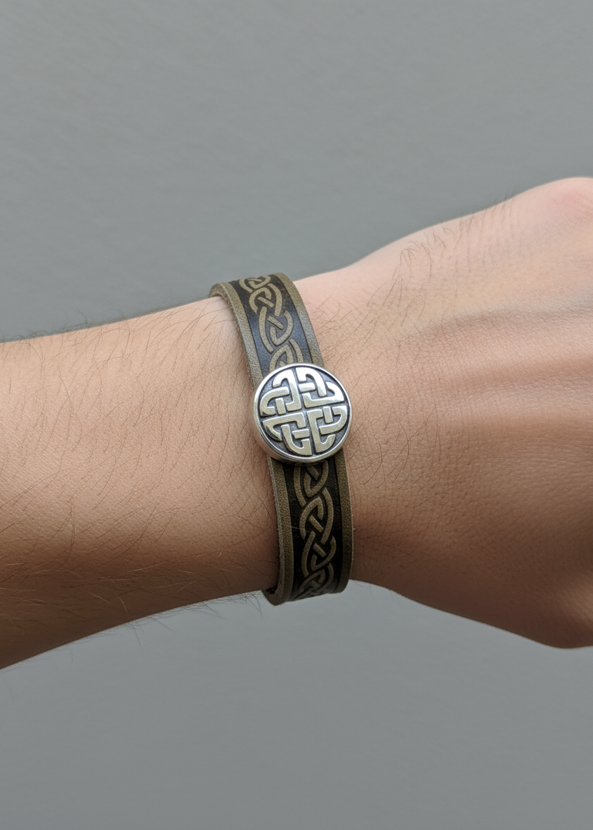 Trinity Green Celtic Cuff Leather Bracelet