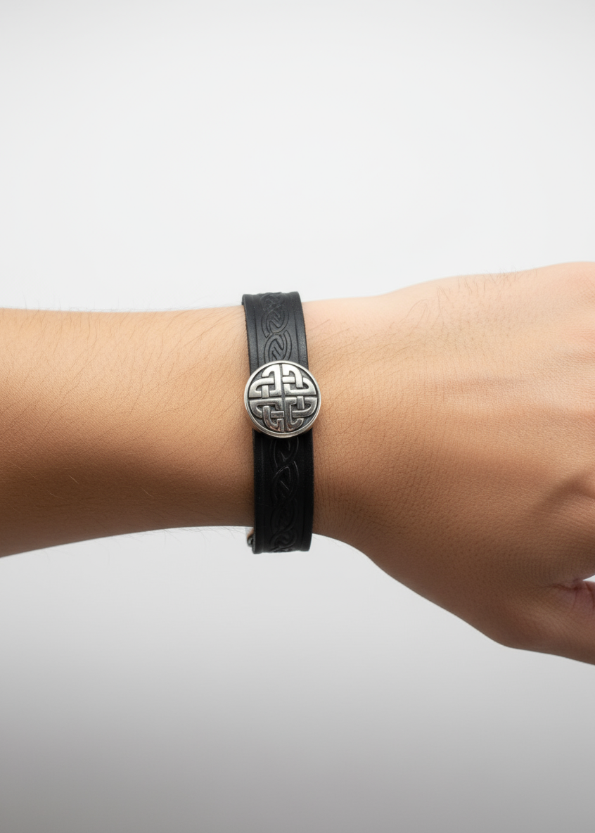 Trinity Knot Black Cuff Leather Bracelet