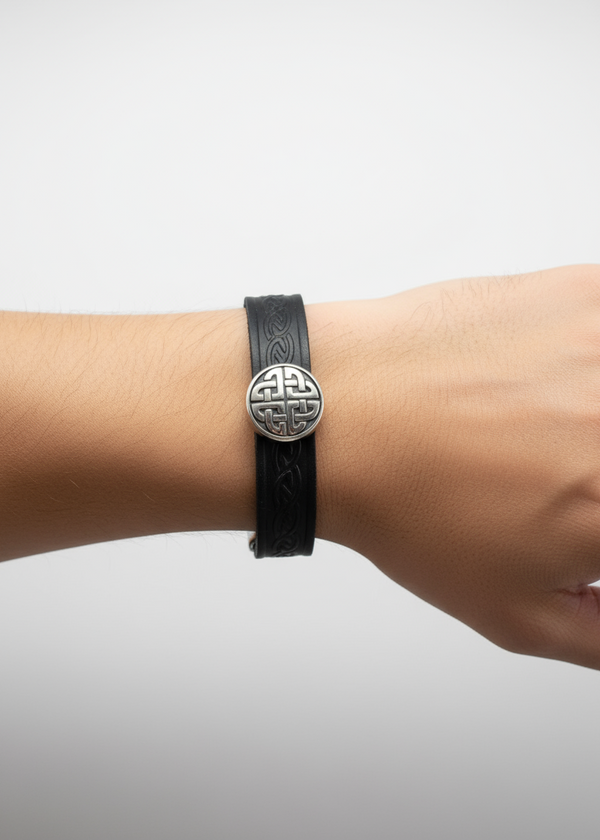 Trinity Knot Black Cuff Leather Bracelet