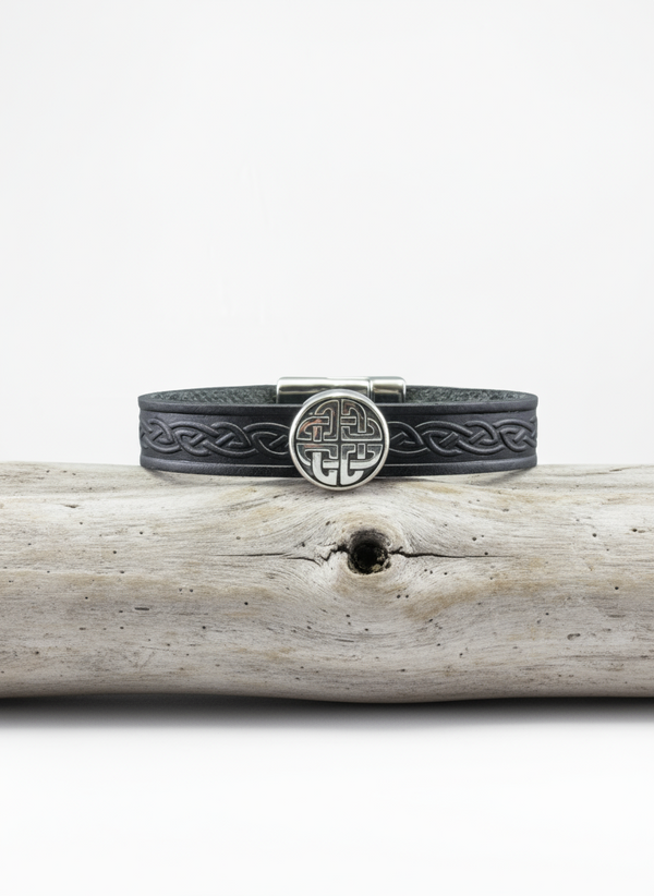Trinity Knot Black Cuff Leather Bracelet
