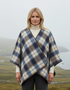 Tweed Poncho Wrap | Blue Beige Check | 100% Wool