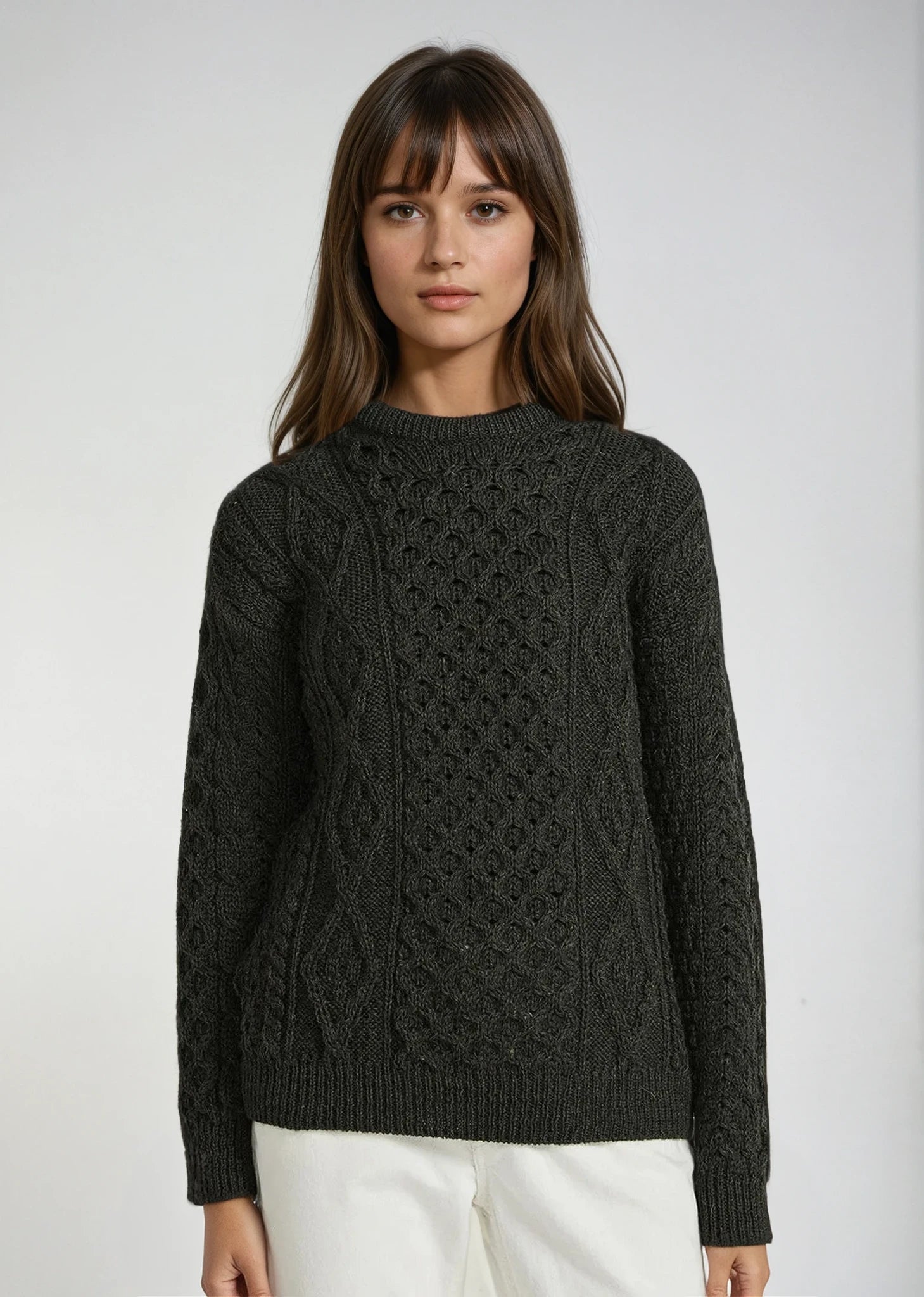 Unisex Aran Wool Sweater | Army Green b105