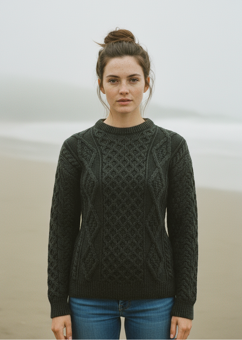 Unisex Aran Wool Sweater | Army Green b105