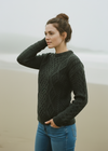 Unisex Aran Wool Sweater | Army Green