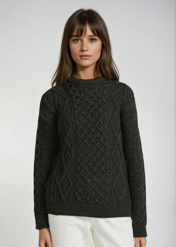 Unisex Aran Wool Sweater | Army Green b105