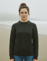 Unisex Aran Wool Sweater | Army Green
