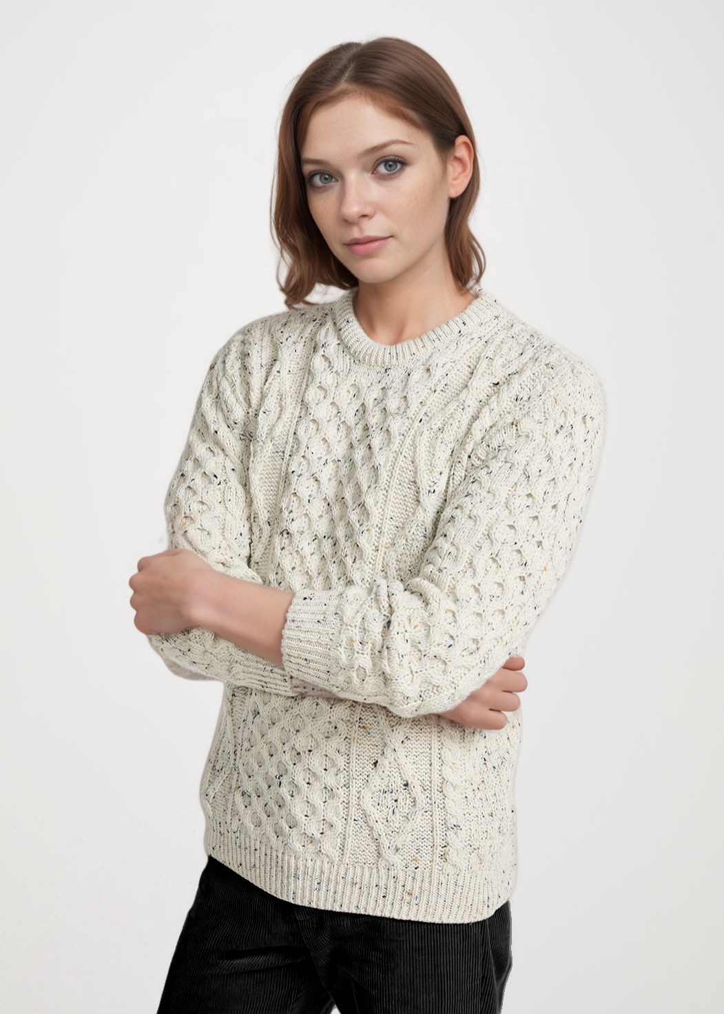 Unisex Aran Wool Sweater | Flecked Cream