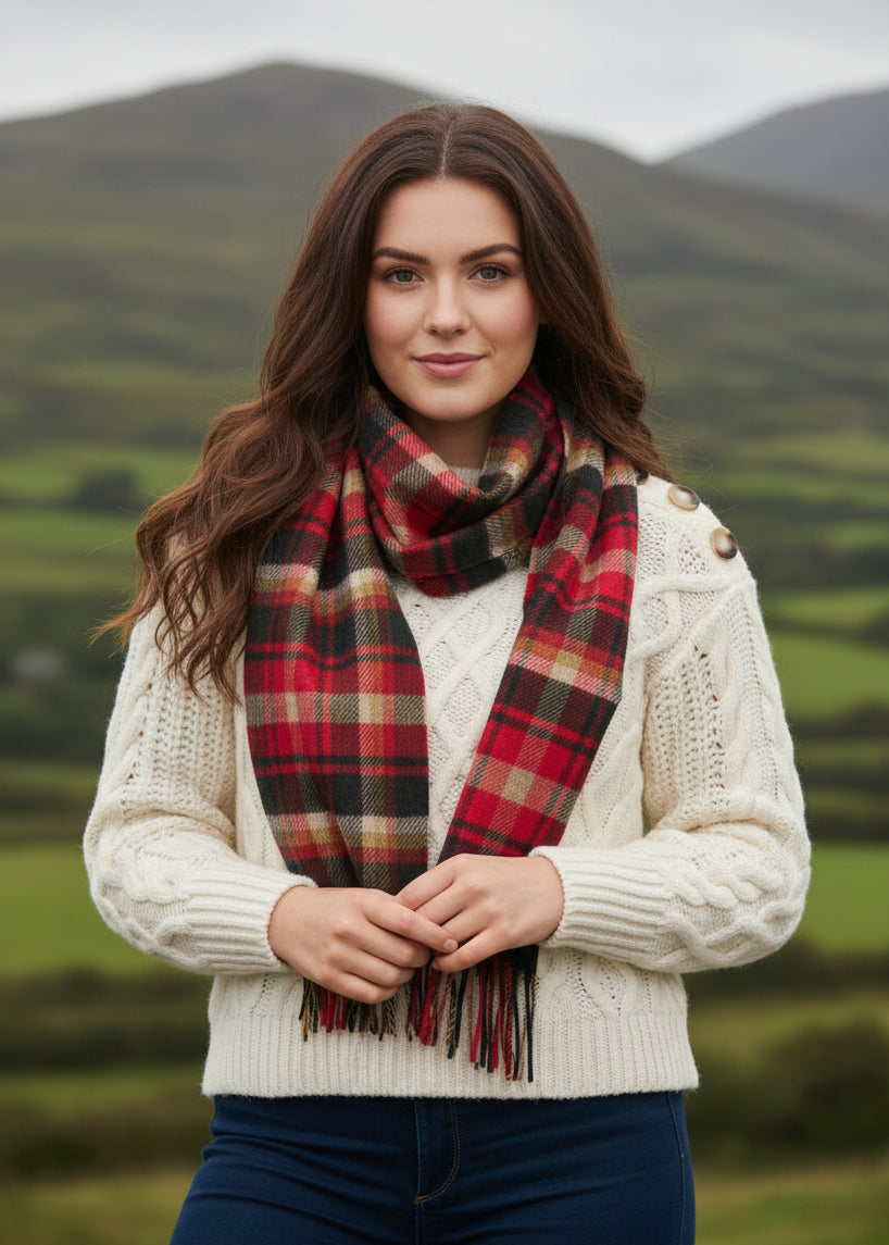 John Hanly Red Green Check Scarf