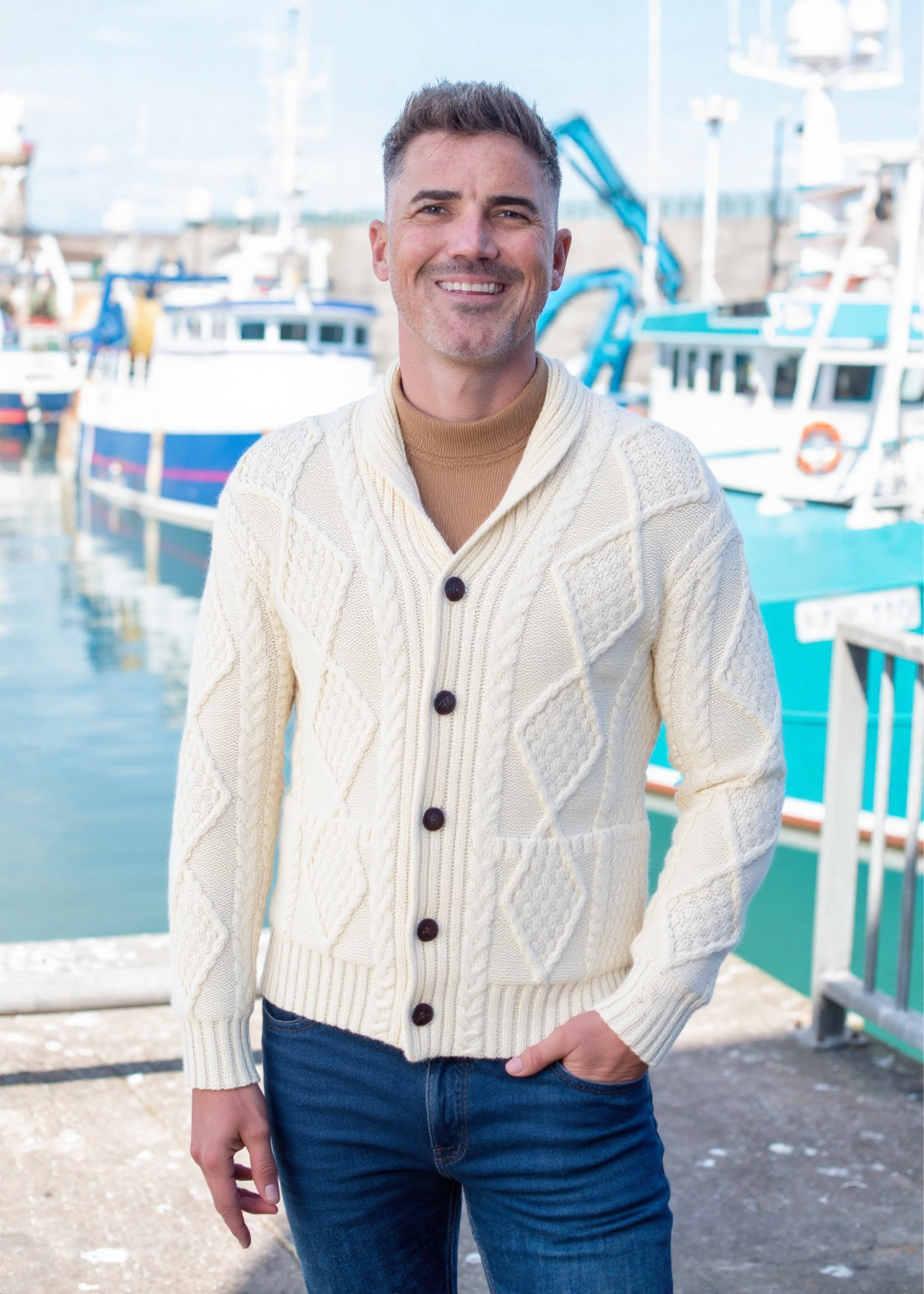 Aran Men's Shawl Button Cardigan | Natural - Clearance