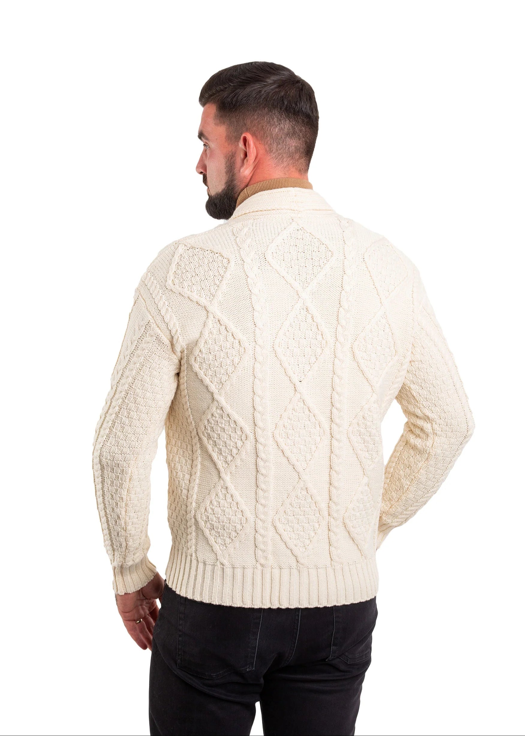 Aran Men's Shawl Button Cardigan | Natural