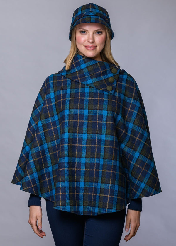 Mucros Poncho | Navy Blue Check
