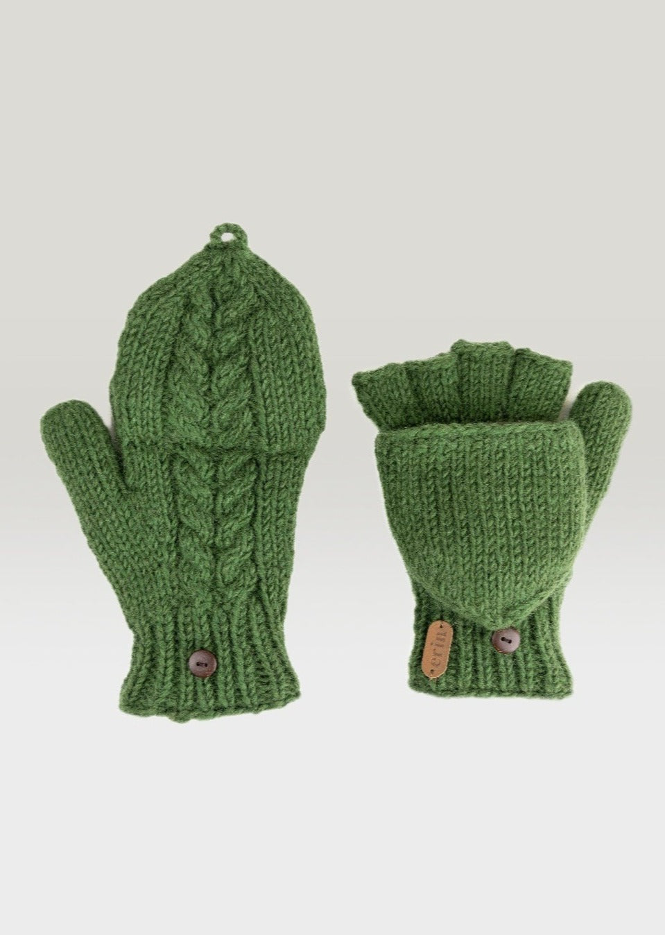 Aran Cable Hunter Gloves - Green