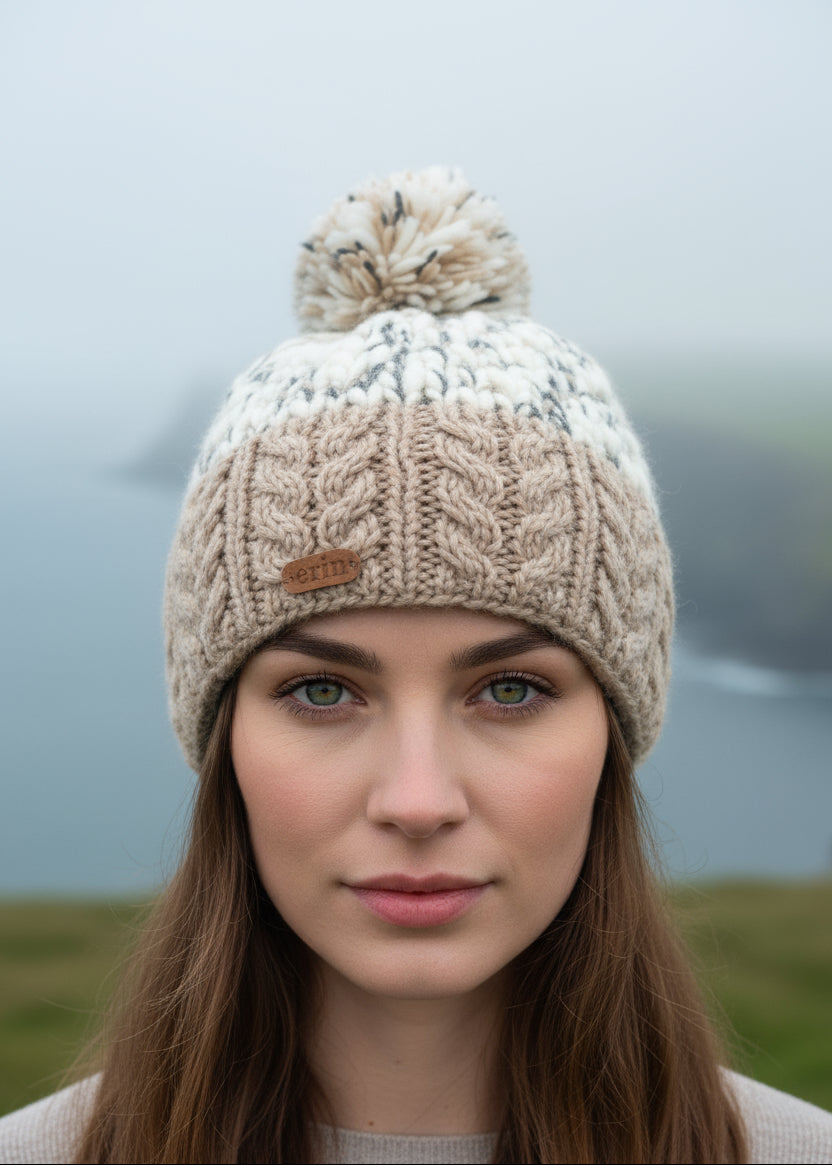 Wool Bobble Flecked Beige Hat