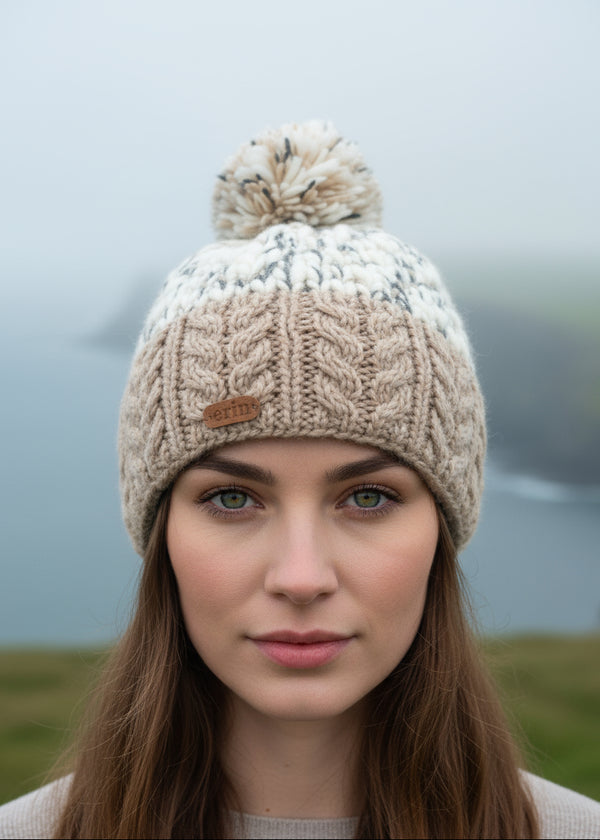 Wool Bobble Flecked Beige Hat
