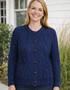 Women's Aran Cardigan Navy Green Mix | Authentic Irish Cable Knit