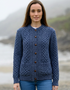 Women's Aran Lumber Cardigan - 100% Merino Wool | Denim Marl