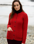 Women's Aran Merino Wool Cardigan | Traditional Honeycomb Knit |Red