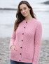 Women's Aran Merino Wool Lumber Cardigan - Rose Ash Pink